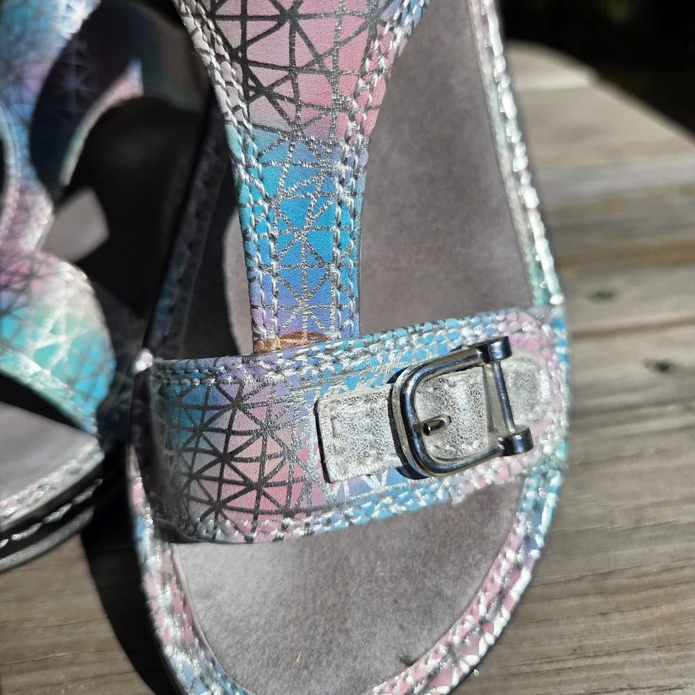 Alegria LAR620 Lara Pretty Baby Rainbow Silver Leather Sandals‎ Women 6-6.5 36